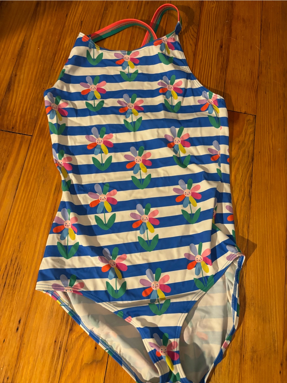 Boden Striped Blue Floral One-Piece Swimsuit